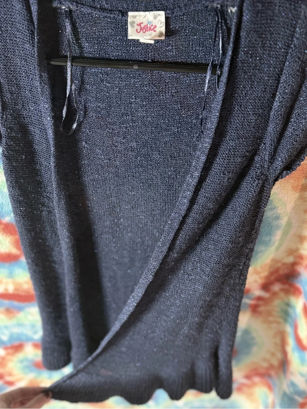 Justice Navy Short-Sleeve Open Knit Cardigan